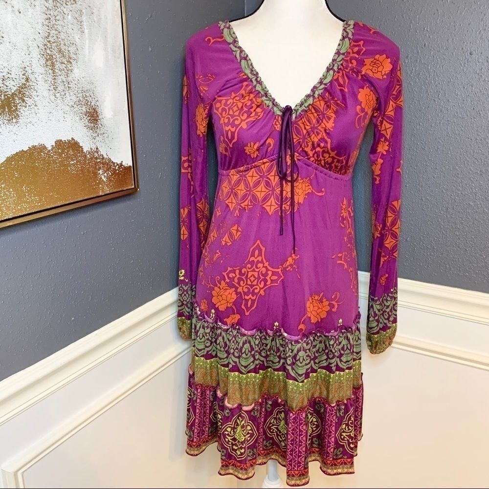 Hale Bob long sleeve empire drawstring waist dress